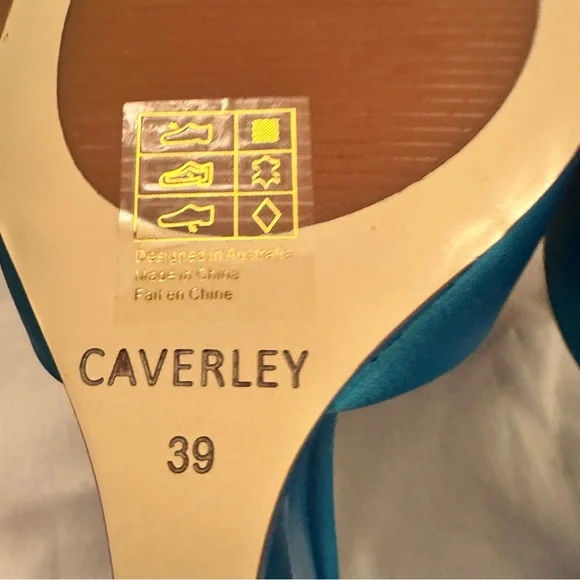 CAVERLEY Ozi Wedge Heels - Blue Satin & Leather Sculptured heeled mules Sz39 NEW - Picture 9 of 10